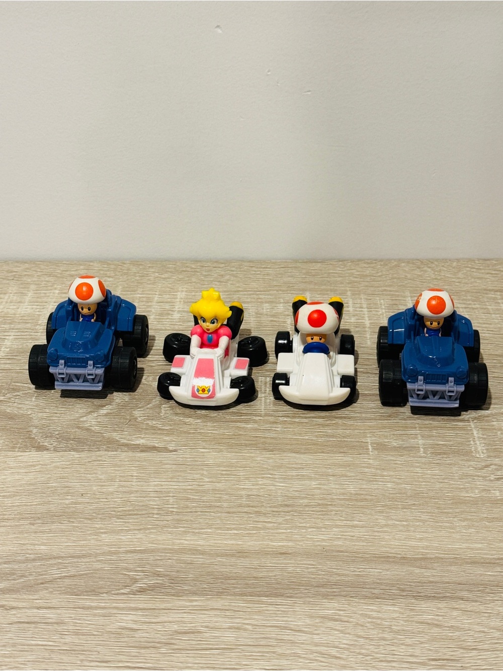 Lot of 4 McDonald's Happy Meal Mario Kart Toys - Princess Peach & Toad Racers